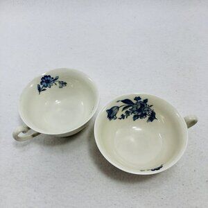 RY Crown Bavaria Germany Hohenberg Teacup 2 Cup Stackable Blue Flower Porcelain